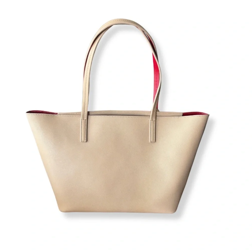 ♠️ Kate Spade New York Saffiano Leather Tote – Beige w/ Red Interior